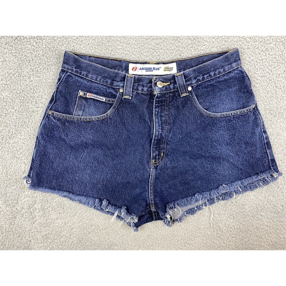 Vintage Anchor Blue Big Baggy Shorts Womens 32x2 Custom Cut Offs Y2K